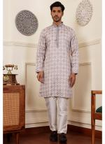 Viscose  Cream Traditional Wear Weaving  Readymade Kurta Pajama